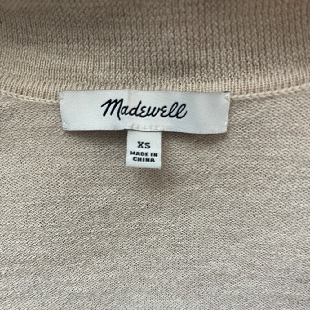 Madewell 100% Merino Wool Polo Sweater XS Beige Collared Preppy Fall Knit - Picture 3 of 9